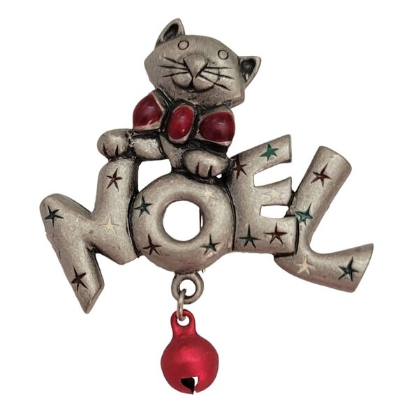 Attwood & Sawyer Vintage Cat Noel Red Jingle Bell Dangle Brooch Pin, Signed E871 - Picture 7 of 7